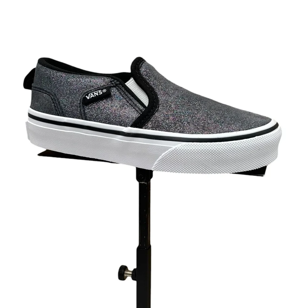 Vans Little Girls Asher Slip On Casual Shoes Size 12 Shimmer Black Gray Sneakers